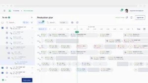 Gantt chart view of the production schedule and statuses